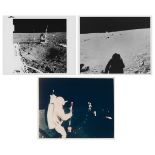Views of the crew deploying scientific experiments (3 views), EVA 1, Apollo 14, 31 Jan-9 Feb 1971