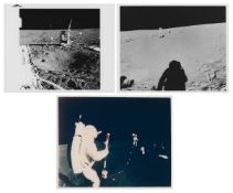 Views of the crew deploying scientific experiments (3 views), EVA 1, Apollo 14, 31 Jan-9 Feb 1971
