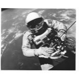 Ed White floats in zero gravity during the first U.S. EVA (2 b&w views), Gemini 4, 3-7 Jun1962