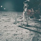 The second photograph of a human standing on the surface of the Moon, Apollo 11, 16-24 Jul 1969