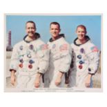 Official portrait of the crew in their spacesuits, SIGNED by all three, Apollo 9, 3-13 Mar 1969