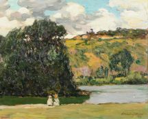 Alexander Jamieson (British 1873-1937), Two figures on a riverbank