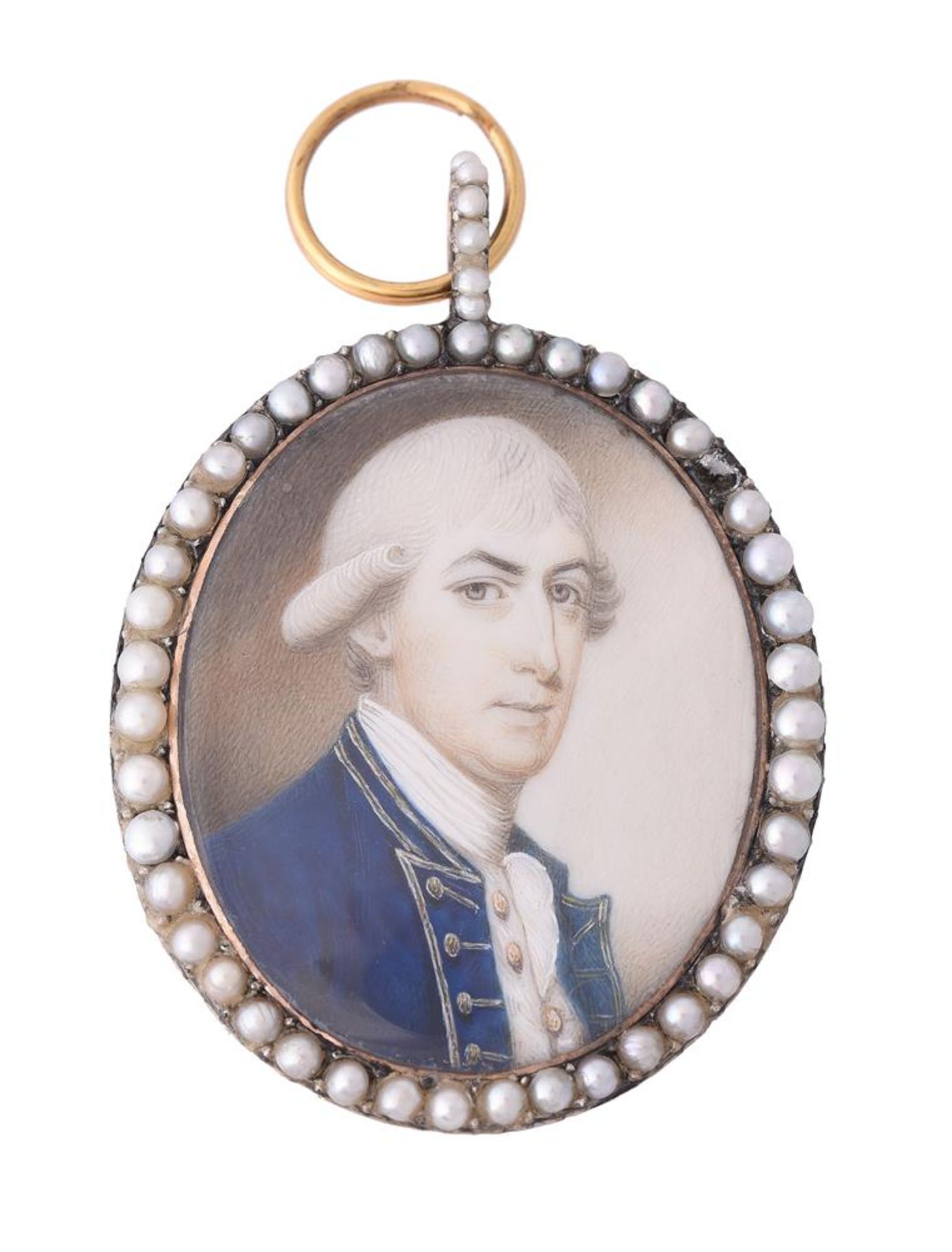 Y English School (18th century), A gentleman, wearing blue coat with silver trim and buttons