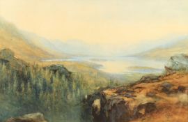 William Joseph Wadham (1863-1950), Extensive landscape view- lakes between mountain vista