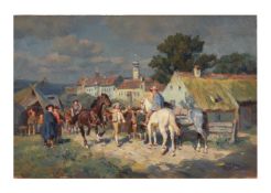 Wilhelm Velten (Russian 1847-1929), Horse market by the village