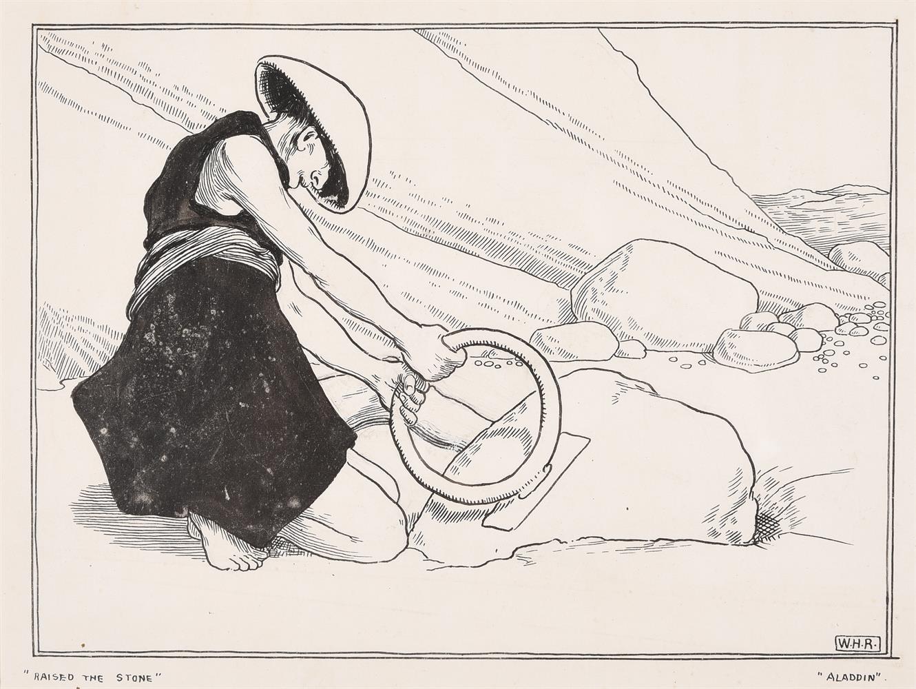 William Heath Robinson (British 1872-1944), 'Raised the stone- Aladdin'