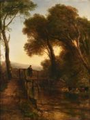 Thomas Creswick (British 1811-1869), Figure on a bridge in a landscape