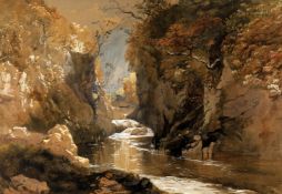 James Baker Pyne (British 1800-1870), Stream through a ravine