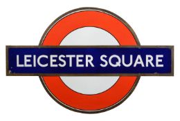A Leicester Square 1930's bullseye London Underground platform station railway sign