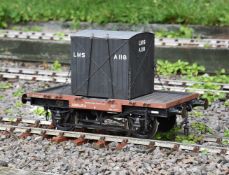 A 5 inch gauge 'Conflat ' vacuum piped(non-working) wagon with type A wooden container No B735409