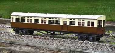 A well built model of a 5 inch gauge Great Western Railway passenger auto-coach