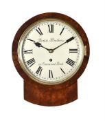 A VICTORIAN FIGURED WALNUT SMALL DROP-DIAL WALL TIMEPIECE WITH 8 INCH DIAL