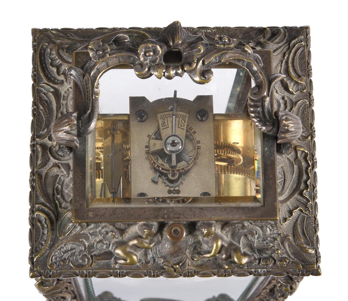 A FRENCH SCULPTED SILVERED BRASS ROCOCO STYLE CARRIAGE CLOCK WITH REPEAT - Image 2 of 3