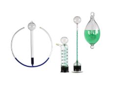 FOUR BLOWN TEMPERED GLASS SIMPLE BAROMETERS