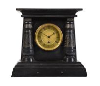 A VICTORIAN BELGE NOIR MARBLE MANTEL TIMEPIECE IN THE ANCIENT EGYPTIAN TASTE