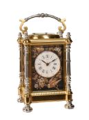 A FINE FRENCH MULTI-COLOUR REPEATING CARRIAGE CLOCK WITH RELIEF-CAST PANELS