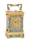 A FINE FRENCH GILT AND CHAMPLEVE ENAMELLED MID-SIZED ANGLAISE RICHE CASED REPEATING CARRIAGE CLOCK