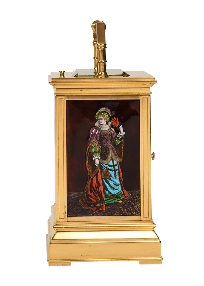 A FINE GILT BRASS REPEATING CARRIAGE CLOCK INSET WITH LIMOGES ENAMEL PANELS - Image 2 of 7