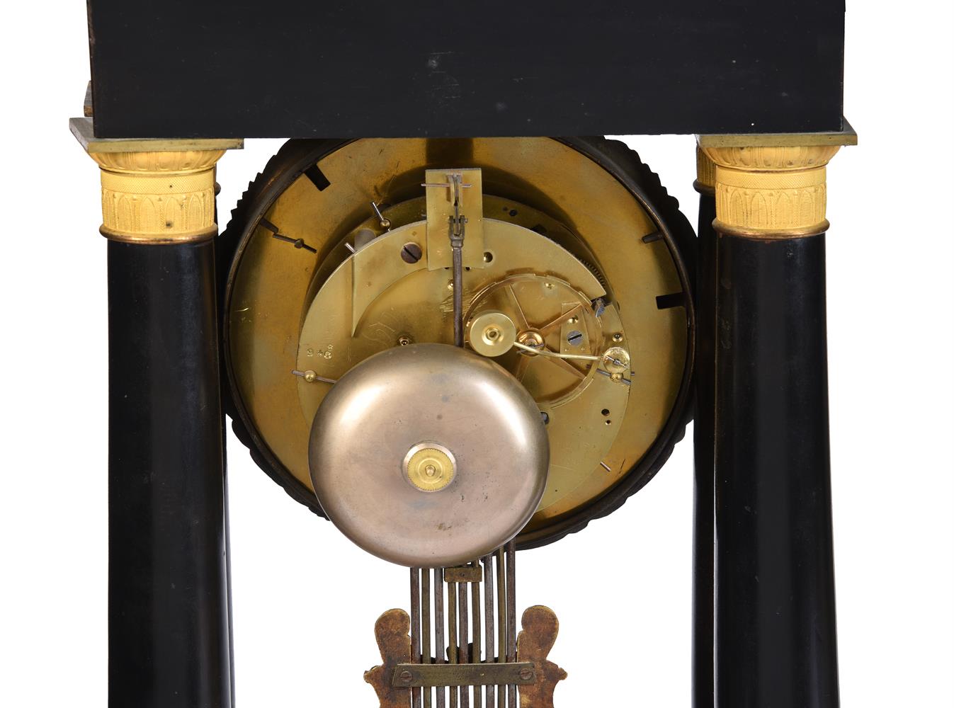 A FRENCH LOUIS PHILIPPE ORMOLU MOUNTED EBONISED PORTICO MANTEL CLOCK - Image 2 of 2