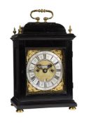 Y A FINE WILLIAM III EBONY TABLE CLOCK WITH PULL-QUARTER REPEAT ON SIX BELLS