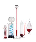 FIVE BLOWN TEMPERED GLASS SIMPLE BAROMETERS
