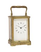 A FRENCH ENGRAVED BRASS CARRIAGE CLOCK