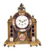 A FINE AND UNUSUAL LOUIS XVI PORCELAIN INSET ORMOLU MANTEL CLOCK WITH CALENDAR