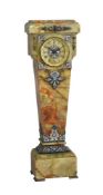 AN IMPRESSIVE FRENCH CLOISONNE PANEL MOUNTED GREEN ONYX FLOOR-STANDING PEDESTAL CLOCK