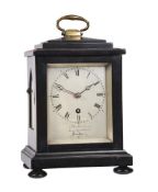 AN EARLY VICTORIAN EBONISED SMALL FOUR-GLASS LIBRARY MANTEL TIMEPIECE