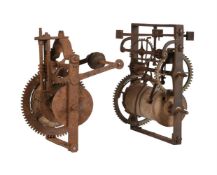 TWO WROUGHT-IRON FRAMED WEIGHT-DRIVEN SPIT ROASTING JACKS