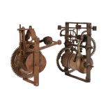 TWO WROUGHT-IRON FRAMED WEIGHT-DRIVEN SPIT ROASTING JACKS