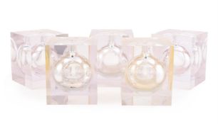 A SET OF FIVE ACRYLIC OR LUCITE SQUARE SECTION SOLIFLEUR VASES, SIMON CHIM