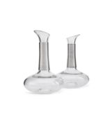 A PAIR OF DANISH SILVER MOUNTED GLASS 974B CARAFES, HENNING KOPPEL FOR GEORG JENSEN
