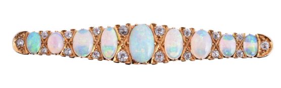 AN OPAL AND DIAMOND TAPERED BAR BROOCH