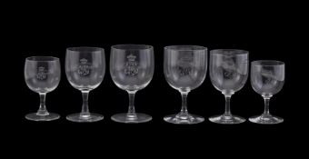 AN ENGRAVED AND MONOGRAMMED CLEAR GLASS PART TABLE SERVICE, EARLY 20TH CENTURY