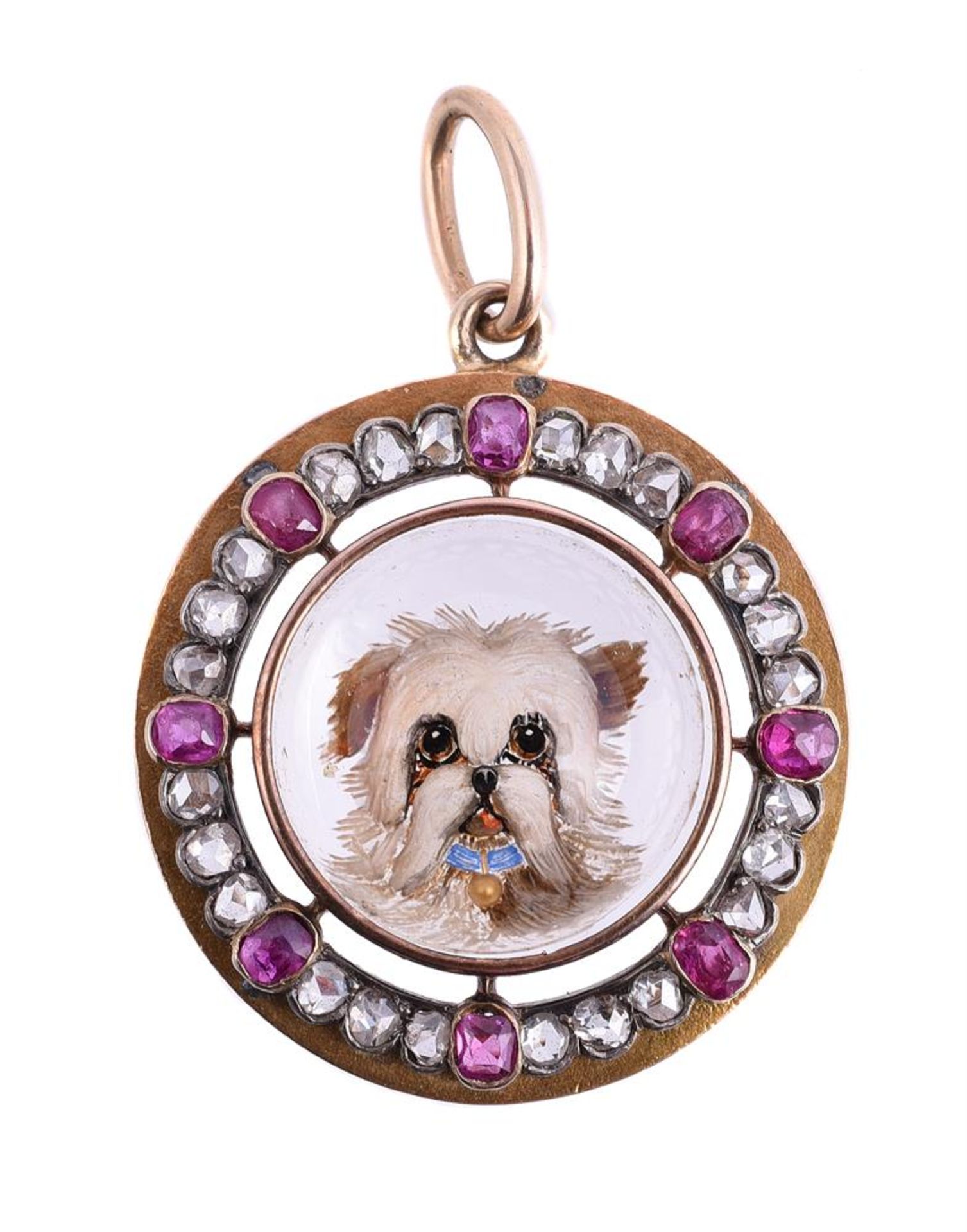 A LATE VICTORIAN ESSEX CRYSTAL PENDANT OF A LONG HAIRED TERRIER, CIRCA 1890