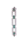 A 1930S FRENCH DIAMOND AND EMERALD BRACELET