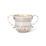 A QUEEN ANNE SILVER TWIN HANDLED CUP, ROBERT TIMBRELL & JOSEPH BELL I