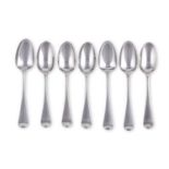 SEVEN MID GEORGIAN SILVER OLD ENGLISH LACE BACK TEA SPOONS