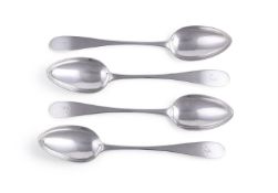 A SET OF FOUR SCOTTISH PROVINCIAL SILVER PLAIN OLD ENGLISH TABLE SPOONS, ROBERT KEAY I OR II