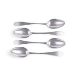 A SET OF FOUR SCOTTISH PROVINCIAL SILVER PLAIN OLD ENGLISH TABLE SPOONS, ROBERT KEAY I OR II