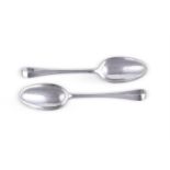 A PAIR OF GEORGE I SILVER HANOVERIAN TABLE SPOONS, JAMES WILKS