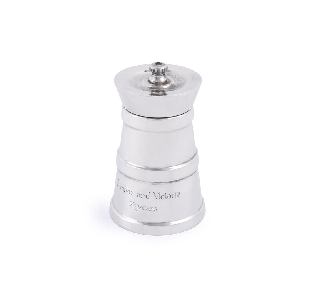 A LARGE SILVER PEPPER MILL, J. A. CAMPBELL