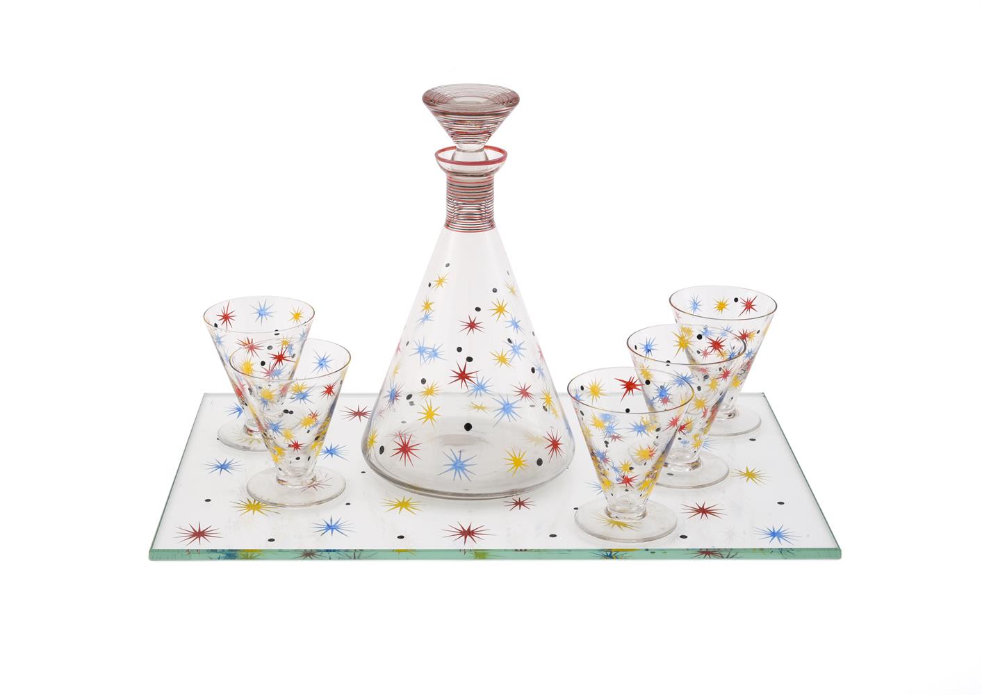 A CZECHOSLOVAKIAN CLEAR GLASS SPIRIT SET, 20TH CENTURY