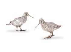 A PAIR OF GERMAN SILVER MODELS OF SNIPE, L. NERESHEIMER & CO.
