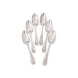 SIX GEORGE II SCOTTISH SILVER HANOVERIAN TABLE SPOONS FOUR GEORGE FORBES (OVERSTRUCK BY PS)