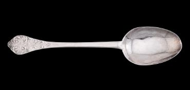 A QUEEN ANNE WEST COUNTRY SILVER LACE-BACK TREFID SPOON, EDWARD SWEET II OF DUNSTER