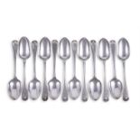 A SET OF TWELVE VICTORIAN SILVER FIDDLE, THREAD & SHELL DESSERT SPOONS