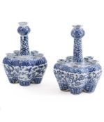 TWO CHINESE 'BAMBOO, PLUM, BLOSSOM, CHRYSANTHEMUM AND ORCHID' BLUE AND WHITE 'CROCUS' VASES'