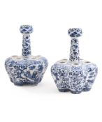 TWO SIMILAR CHINESE 'BAMBOO, PLUM, BLOSSOM, CHRYSANTHEMUM AND ORCHID' BLUE AND WHITE 'CROCUS' VASES